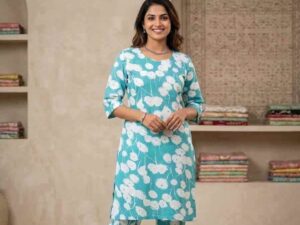 Archilana Printed Cotton Kurti with Pant Set