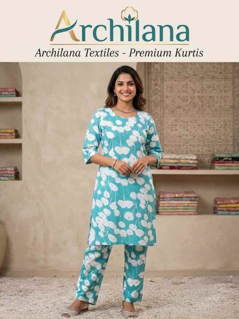 Archilana Printed Cotton Kurti with Pant Set